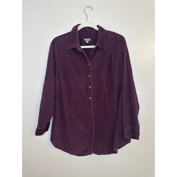 J. Jill Corduroy Button Down Shirt Purple Long Sleeve Lagenlook Layering Large - Picture 1 of 8